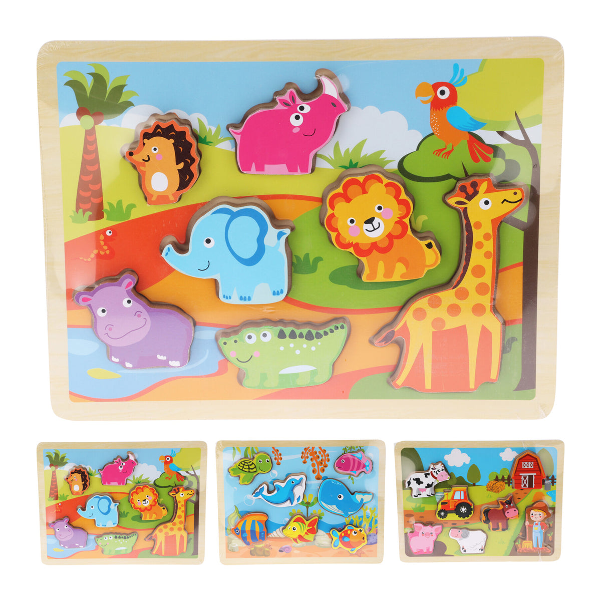 Rompecabezas madera 3 diseños jungla granja océano 30cm (8)