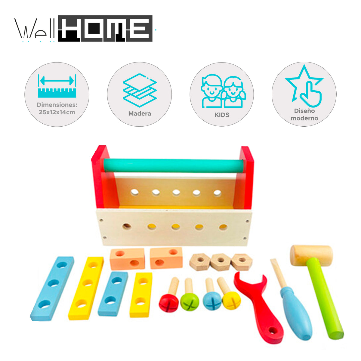 Kit herramientas madera para niños MDF 25x12x14cm (2)