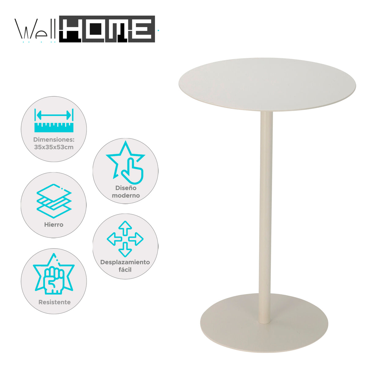 Mesa auxiliar redonda de hierro blanco 35x35x53cm (2)