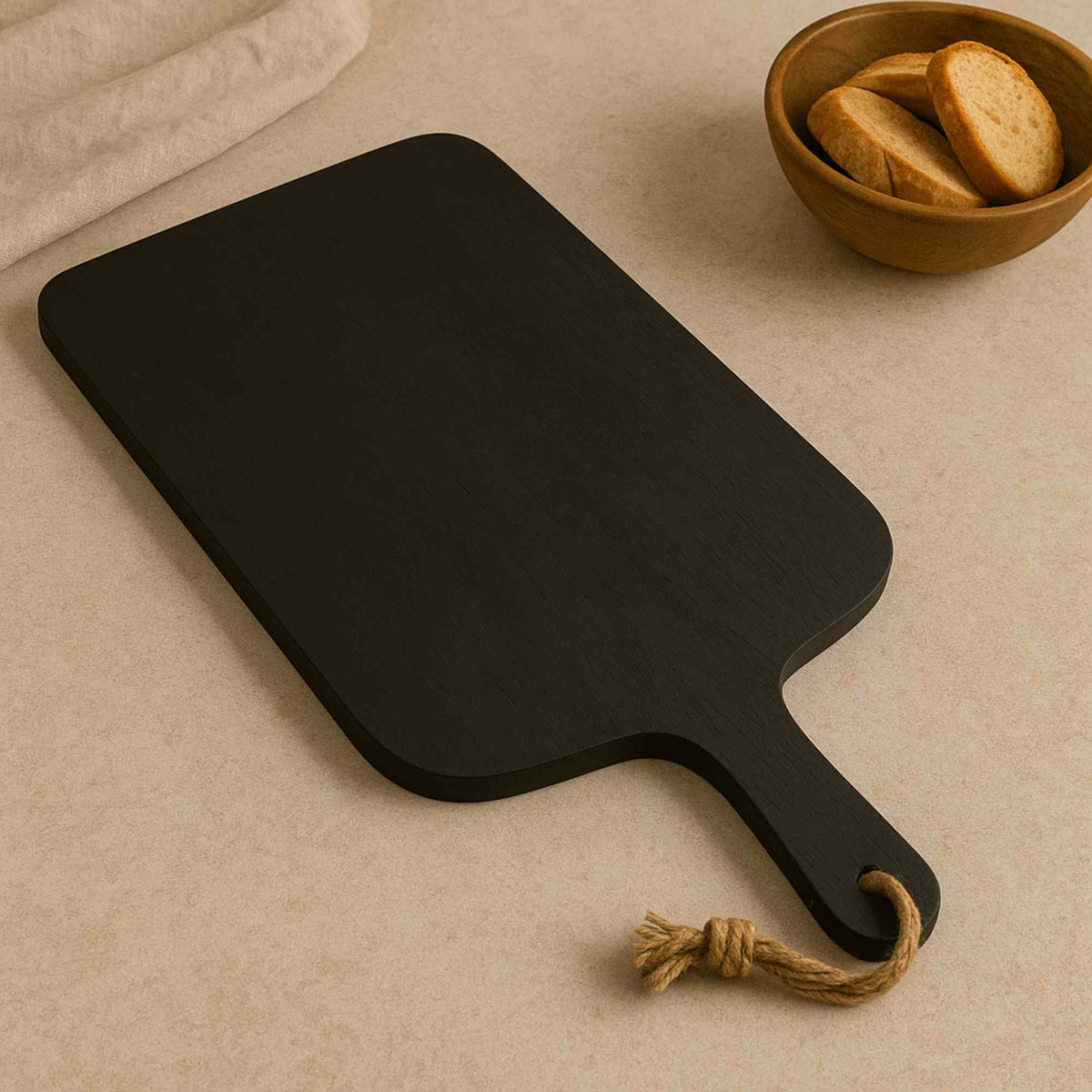 Tabla de cortar de madera de caucho con mango negro 58x28x2cm (3)