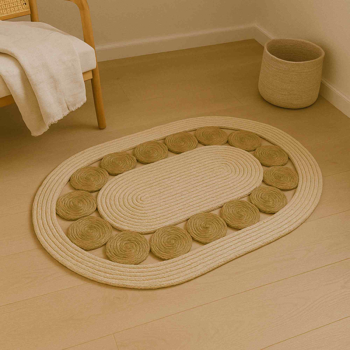 Alfombra ovalada de hoja de totora y maíz 80x50cm (4)