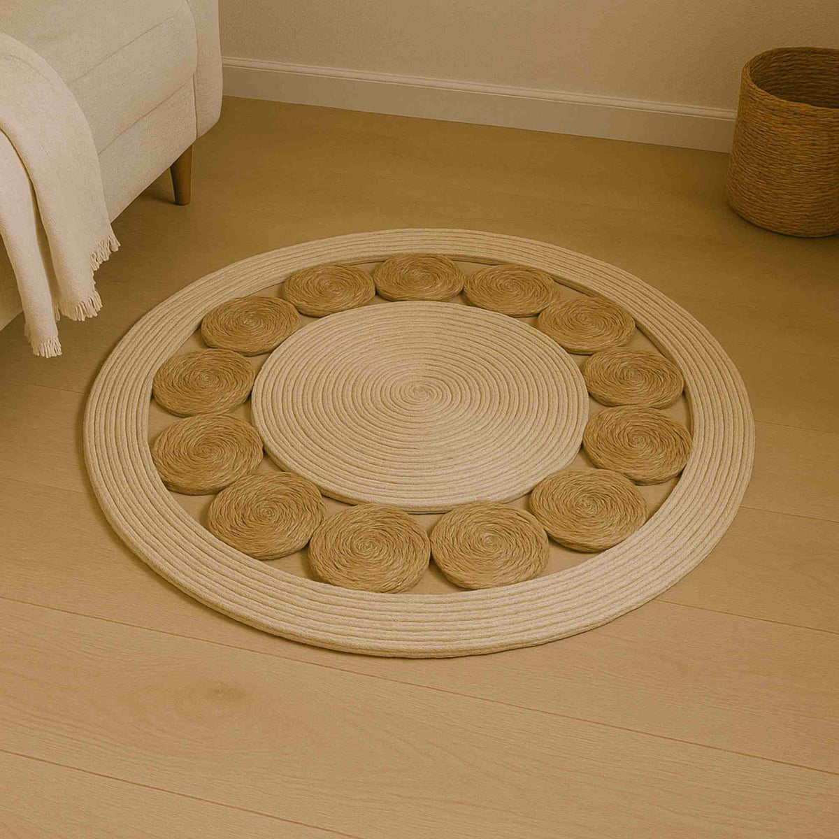 Alfombra redonda de hoja de espadaña y maíz Ø80cm (4)