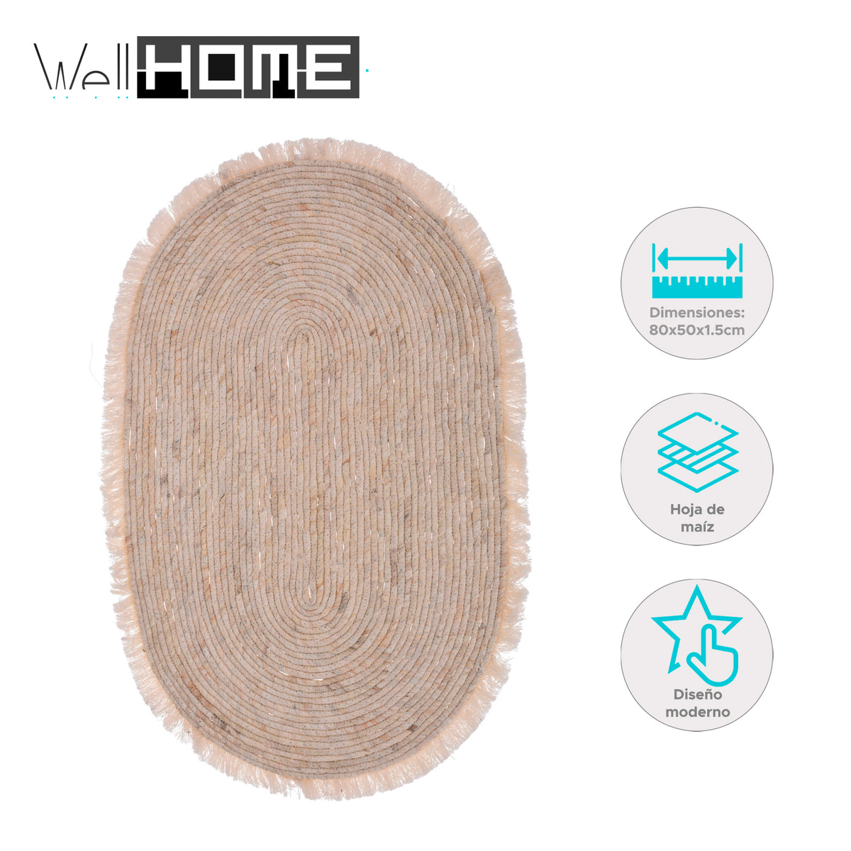 Alfombra ovalada de hoja de maíz con flecos 80x50cm (2)