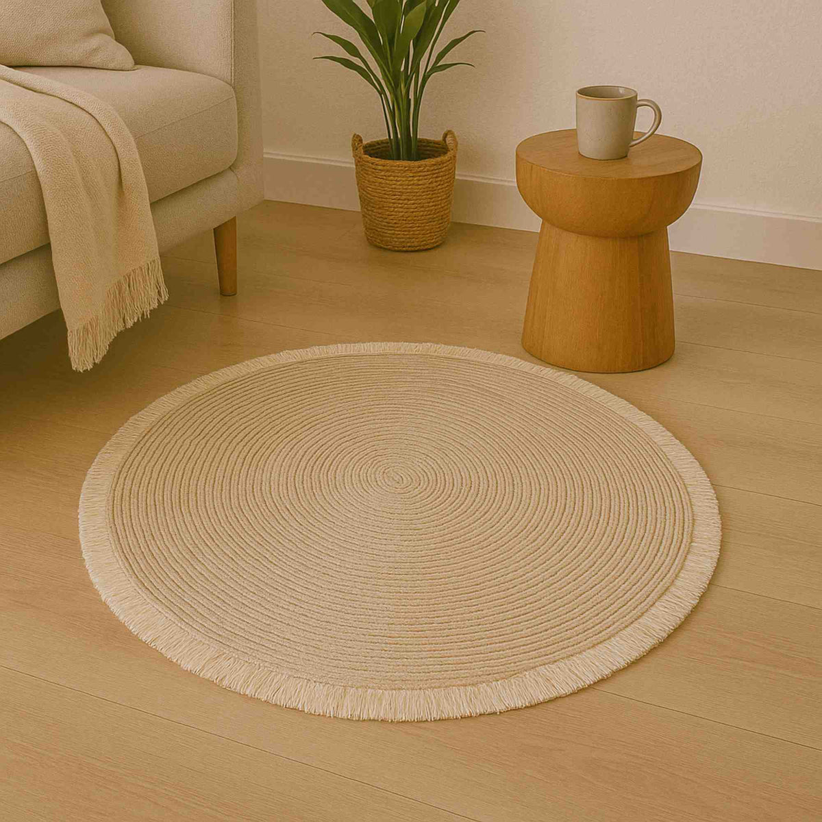 Alfombra redonda de hoja de maíz con flecos Ø80cm (4)