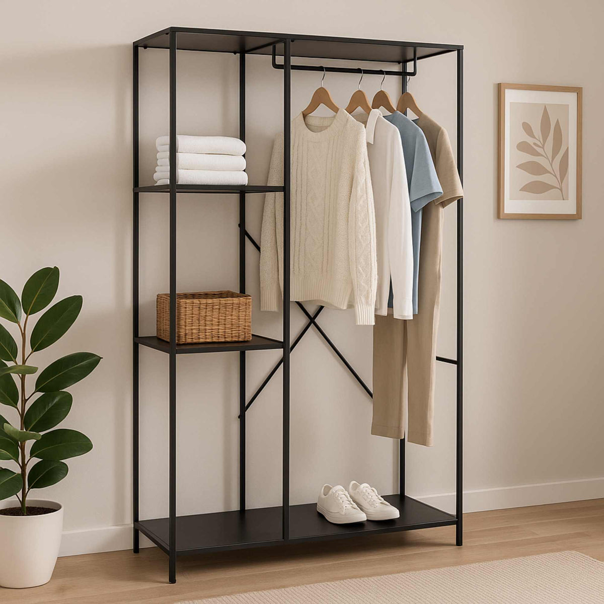 Estantería pared metálica negra con MDF melamina 90x166cm (3)