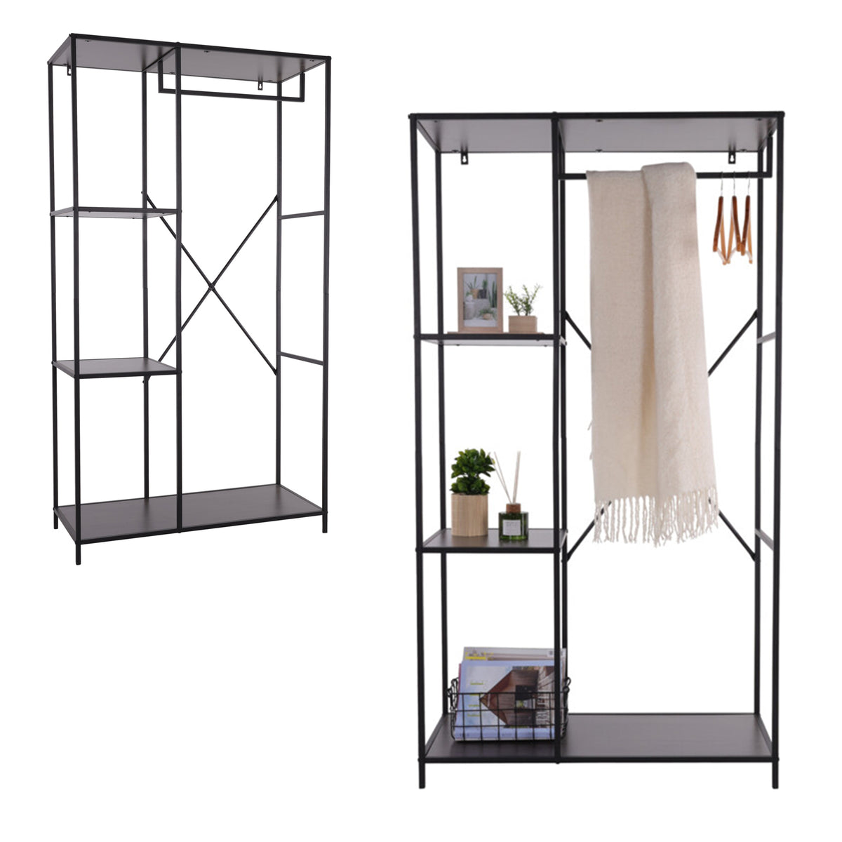 Estantería pared metálica negra con MDF melamina 90x166cm (4)