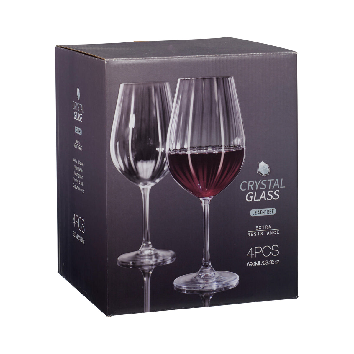 Juego de 4 copas de vino tinto diseño rayas en relieve 690ml (5)