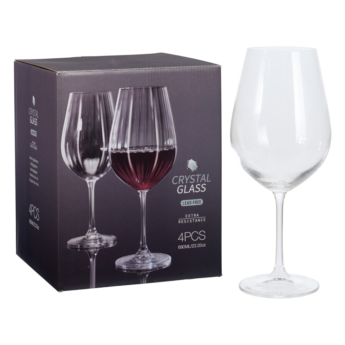 Juego de 4 copas de vino tinto diseño rayas en relieve 690ml (6)