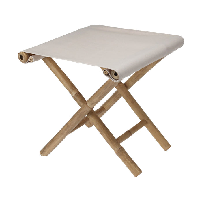 Silla taburete de bambú natural con asiento de tela blanco roto
