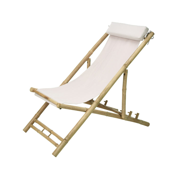 Silla de playa bambú natural con almohada tela blanca