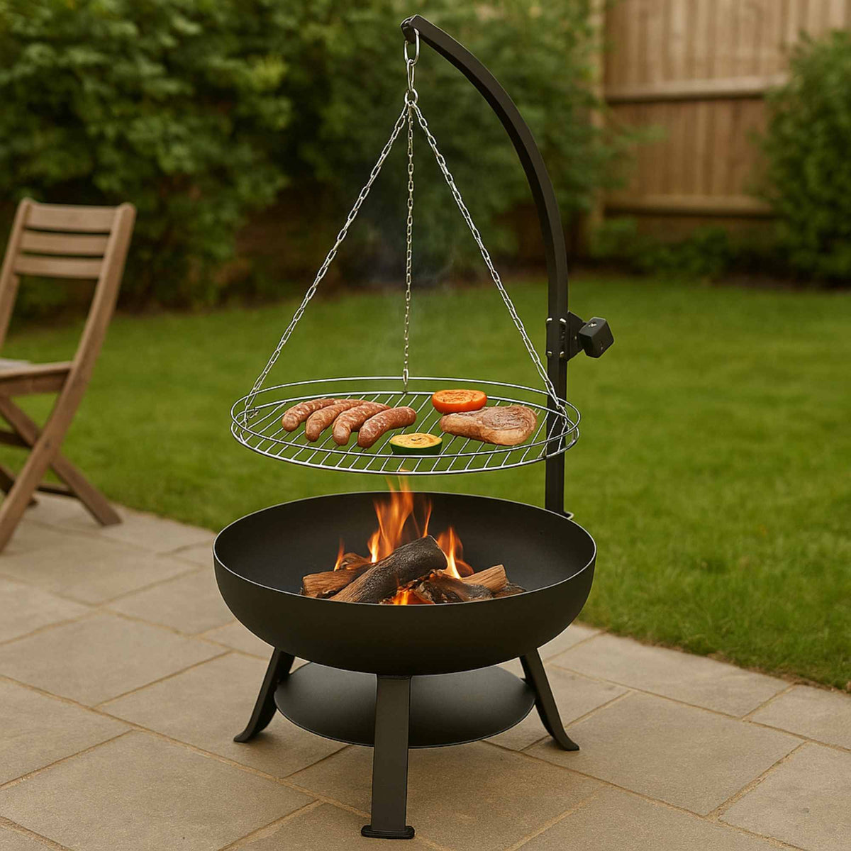 Barbacoa y brasero 2 en 1 altura ajustable rejilla crom (4)