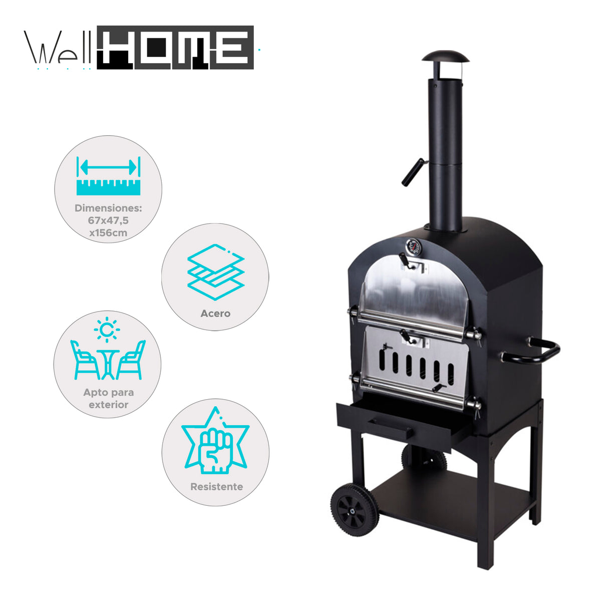 Horno de pizza de carbón para barbacoa con piedra 67x47,5xH156cm (2)