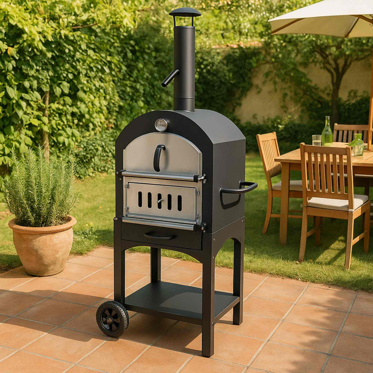 Horno de pizza de carbón para barbacoa con piedra 67x47,5xH156cm (3)