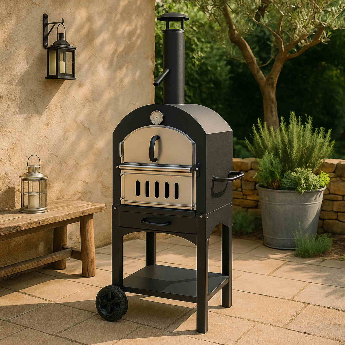 Horno de pizza de carbón para barbacoa con piedra 67x47,5xH156cm (4)