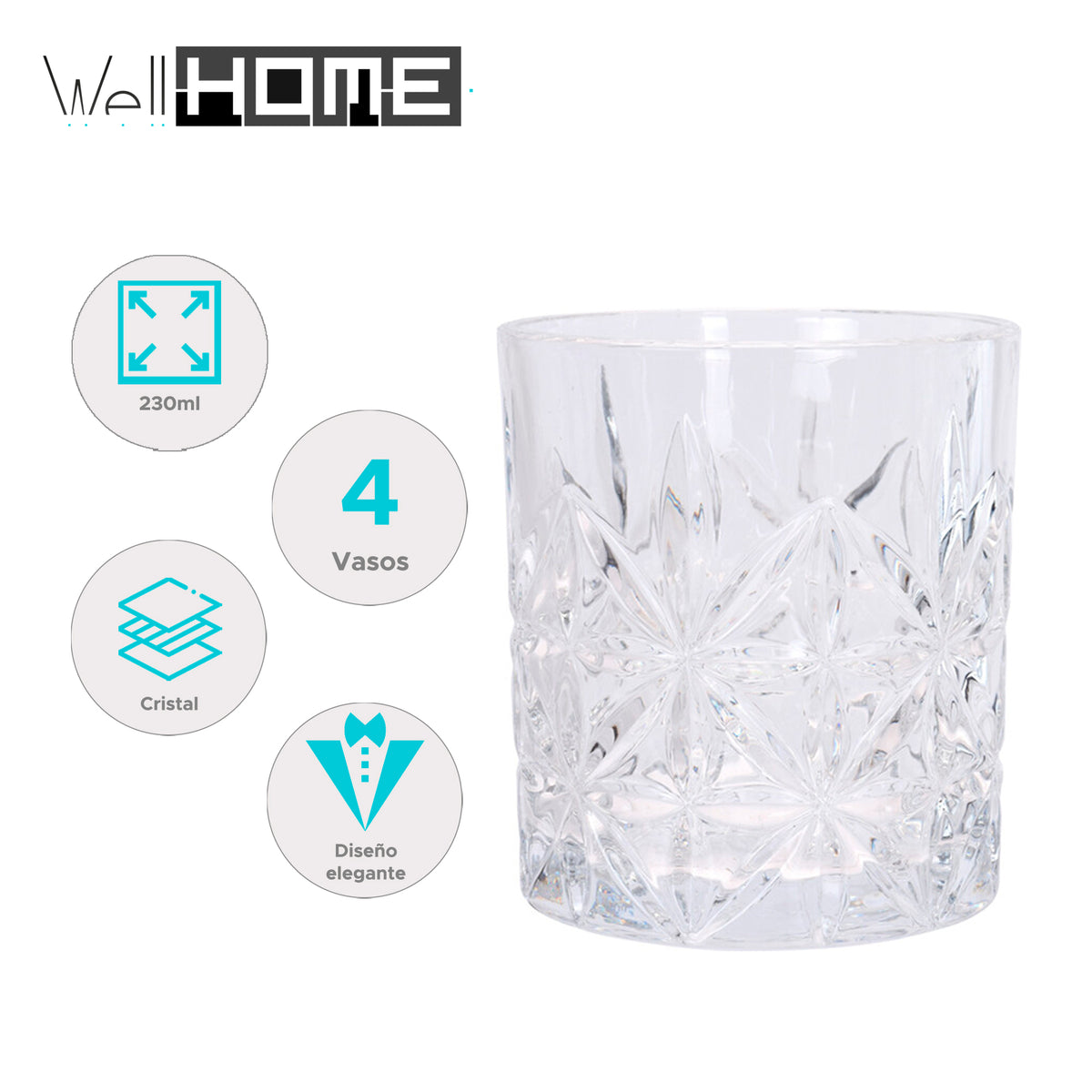 Set de 4 vasos de cristal 230ml Ø7,5x8cm (2)