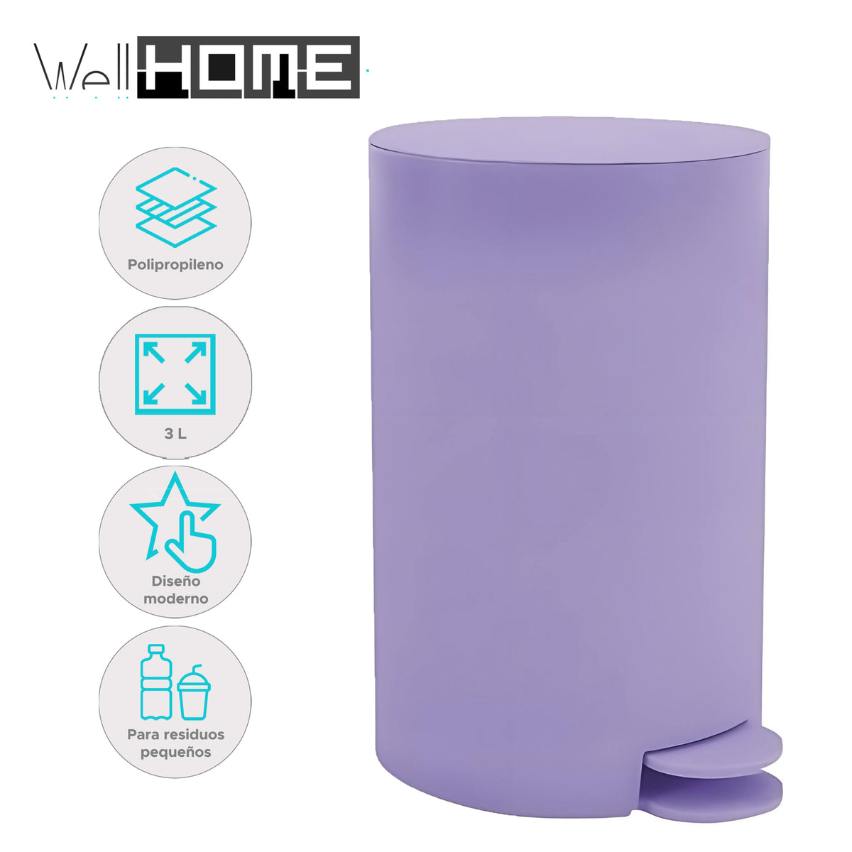 Cubo de basura con pedal 3L color lavanda mate (2)