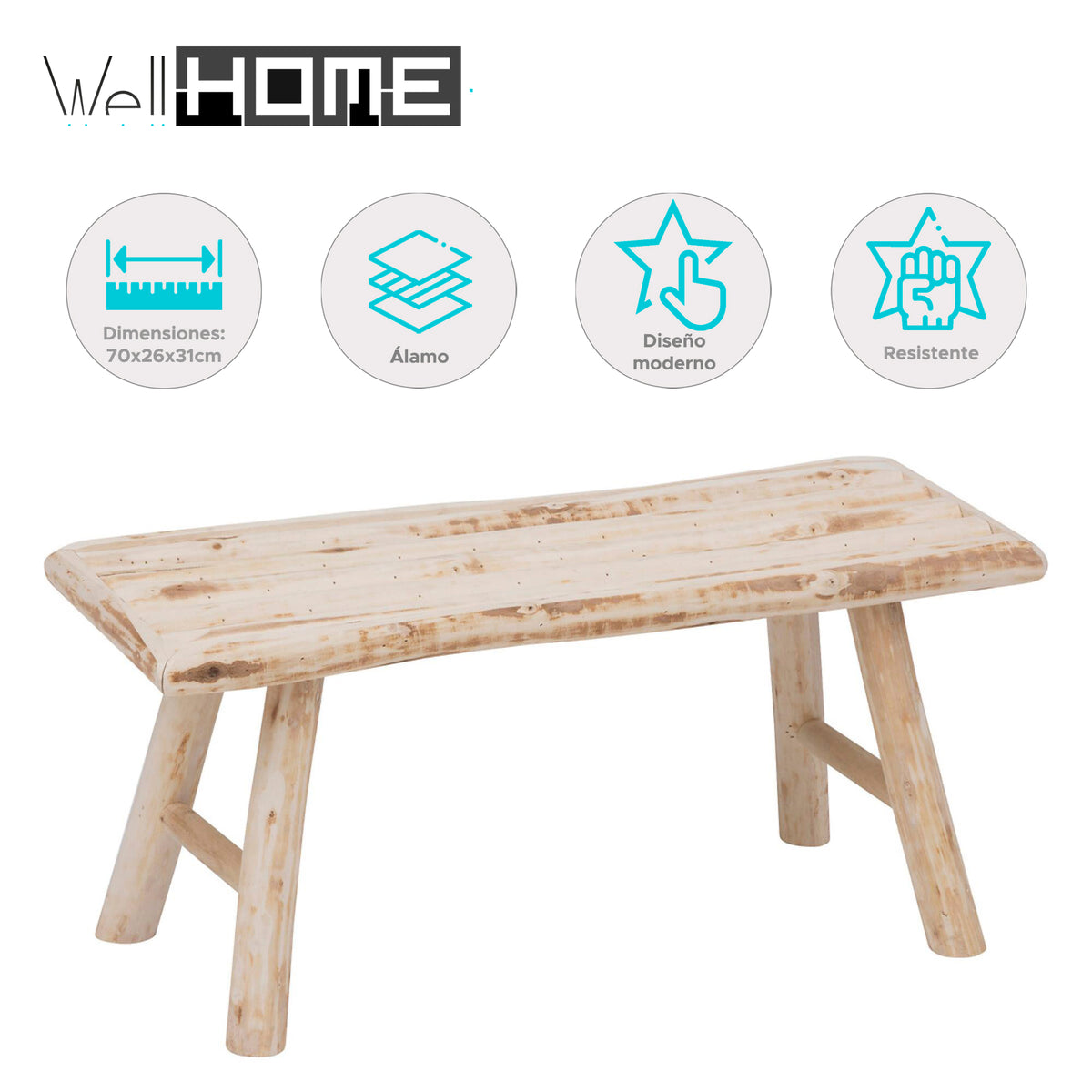 Banco de madera Woody 70x26x31cm (2)