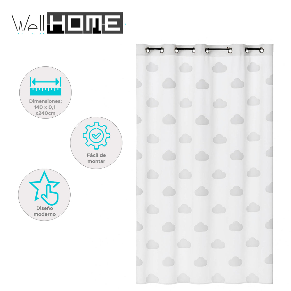 Cortina infantil Nuage blanca 140x240cm (2)