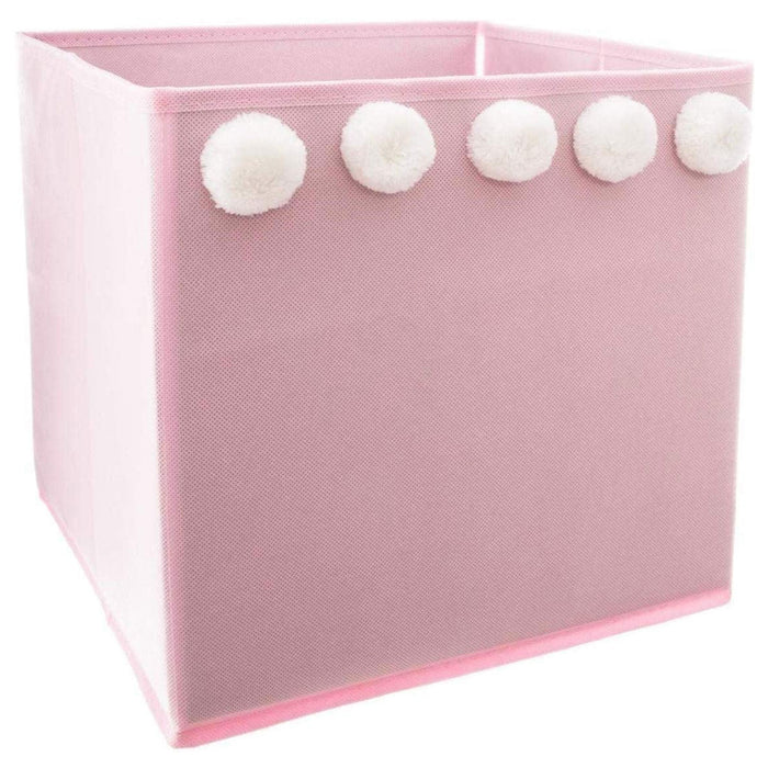 Caja de almacenamiento infantil con pompones rosa 29x29x29cm