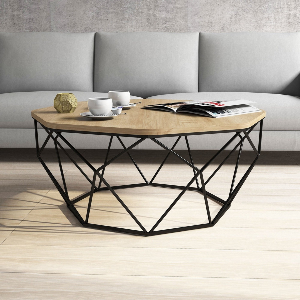 Mesa de centro melamina Ø90x38 cm marrón roble (3)