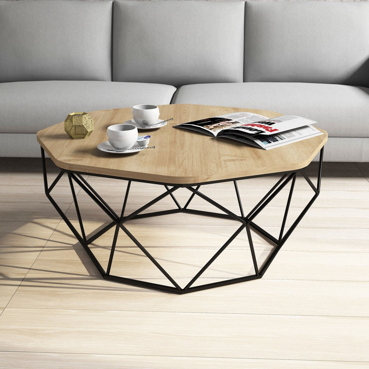Mesa de centro melamina Ø90x38 cm marrón roble (5)