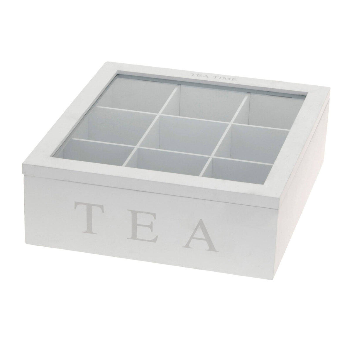 Caja de té MDF 9 compartimentos 23x23x9cm blanco