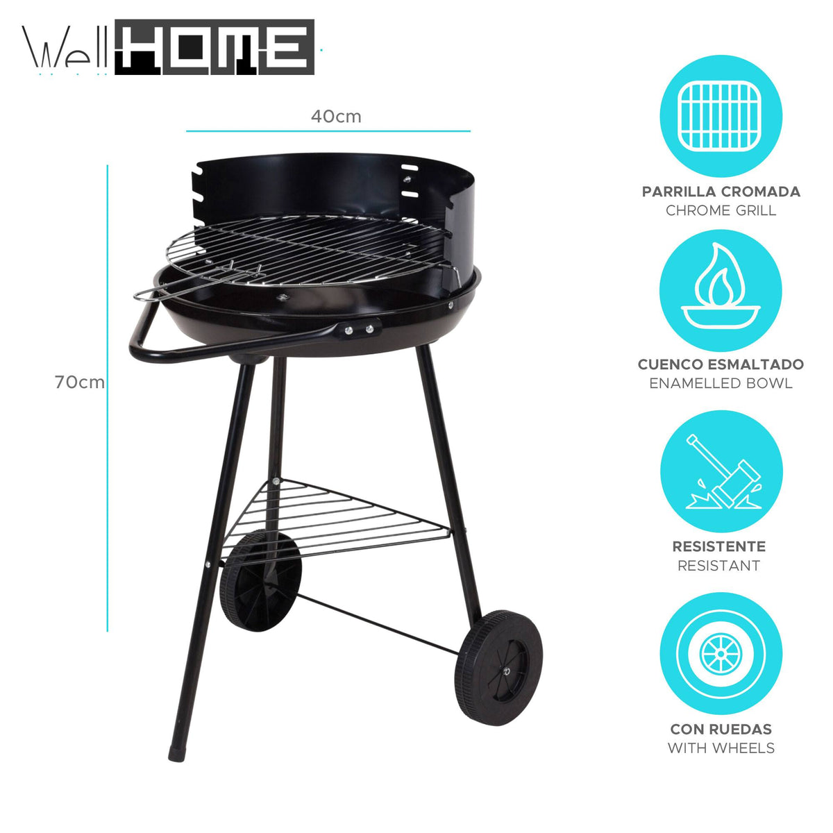 Parrilla carbón para barbacoa Ø40cm compacta con acces (2)