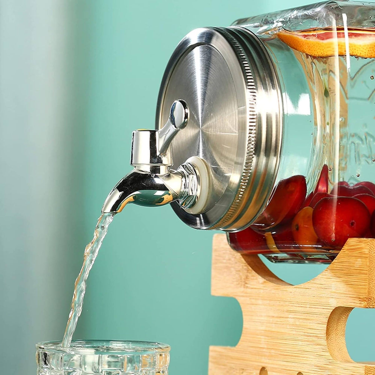 Dispensador bebidas vidrio con grifo tapa acero inox (5)