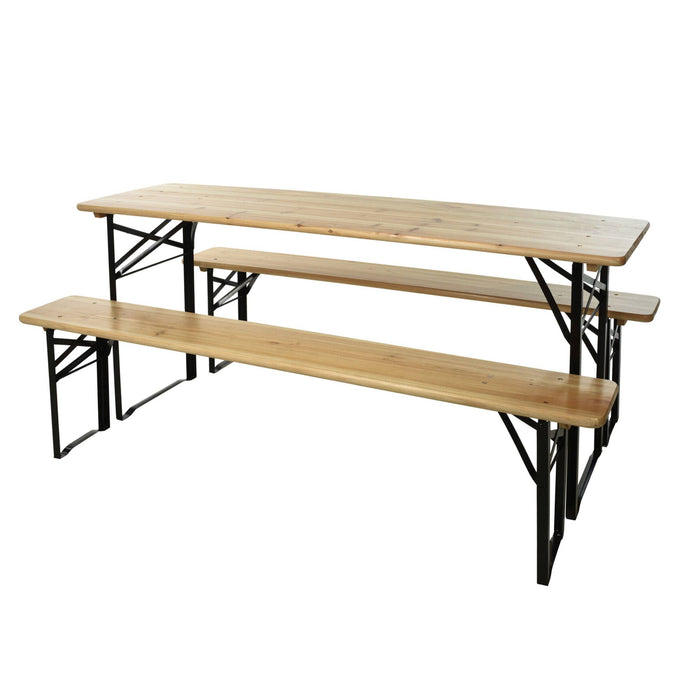 Juego de mesa de jardín madera 100% abeto con patas de metal