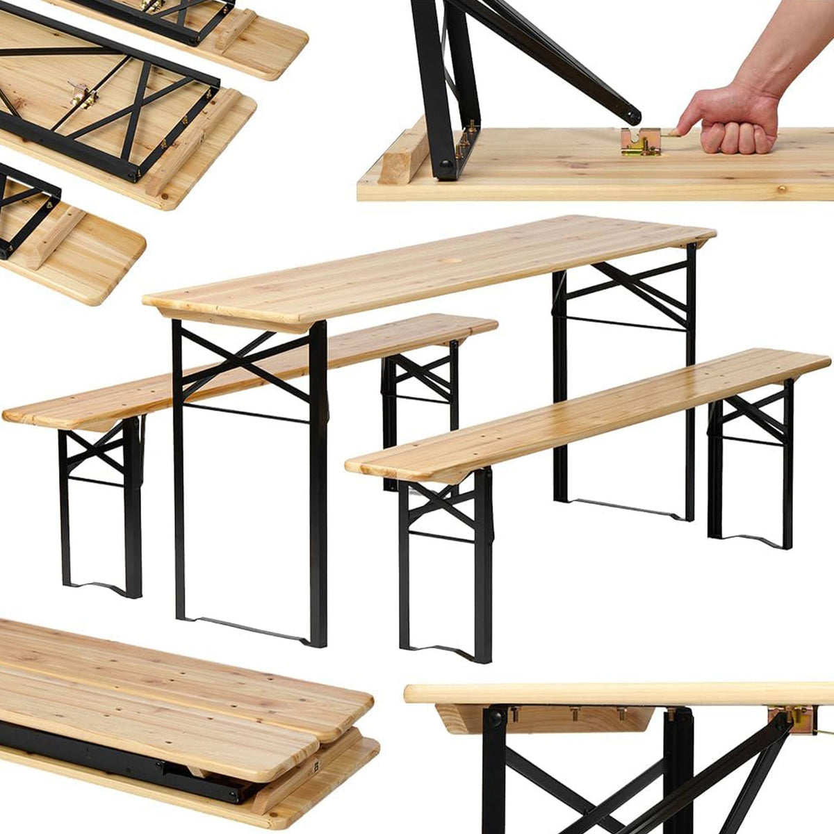 Juego de mesa de jardín madera 100% abeto con patas de metal (3)