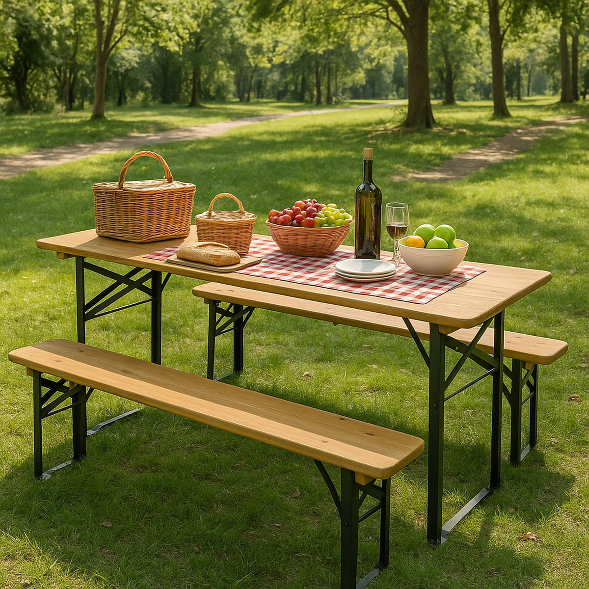 Juego de mesa de jardín madera 100% abeto con patas de metal (4)