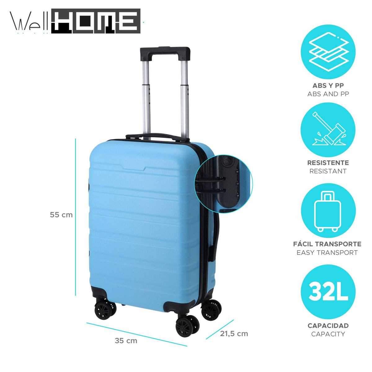 Maleta 19'' 32L ABS Azul candado combinación 55x35cm (2)