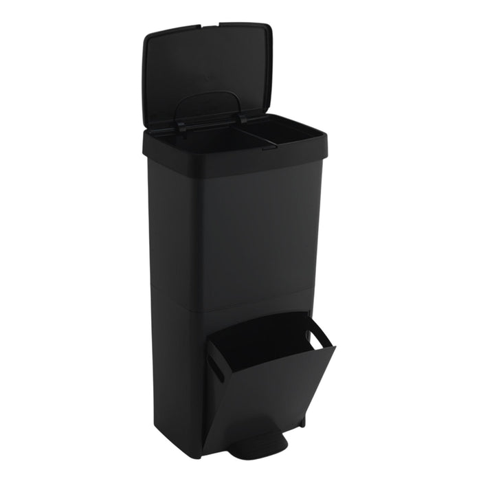 Cubo reciclaje 70L 2 compartimentos vertical Negro 76cm
