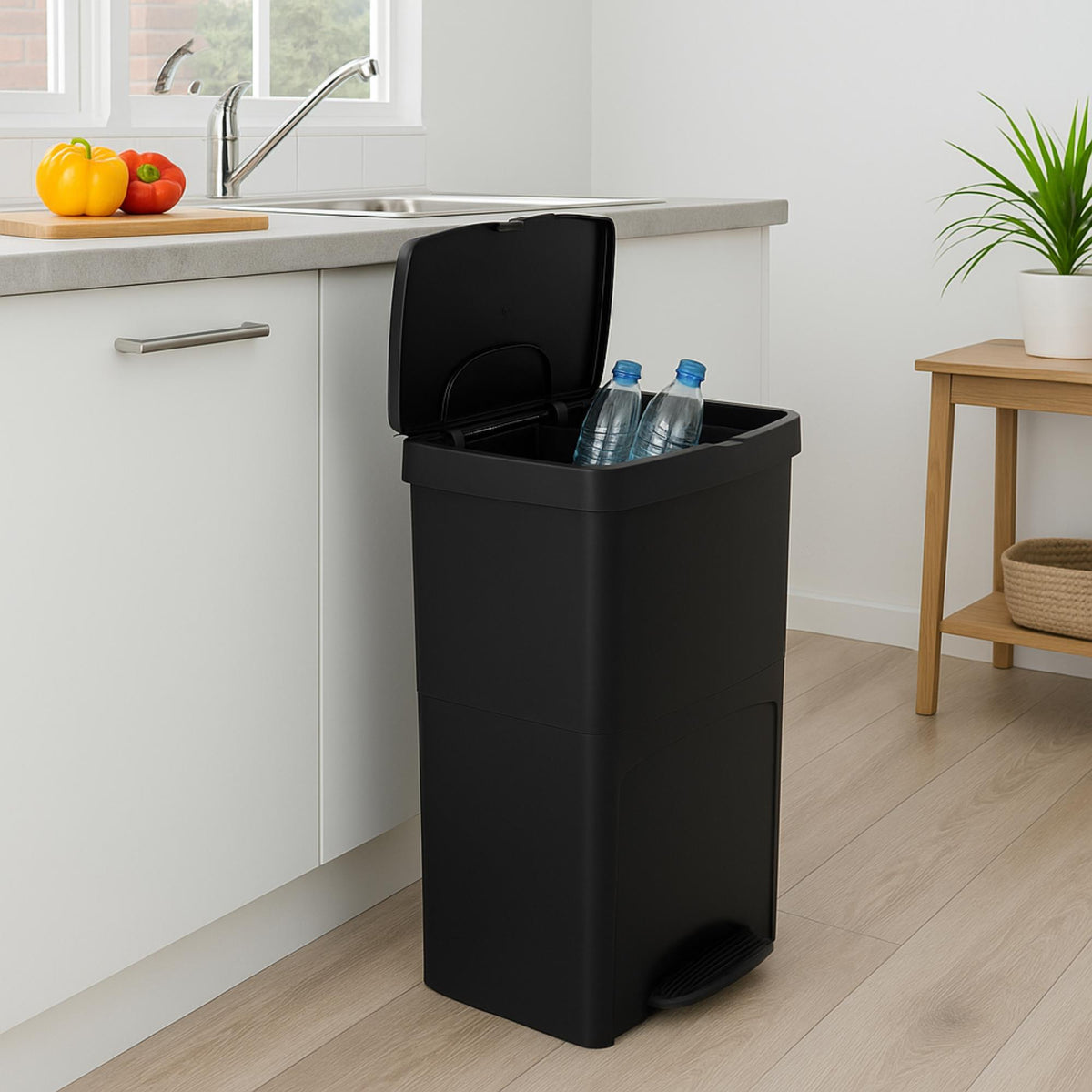 Cubo reciclaje 70L 2 compartimentos vertical Negro 76cm (4)