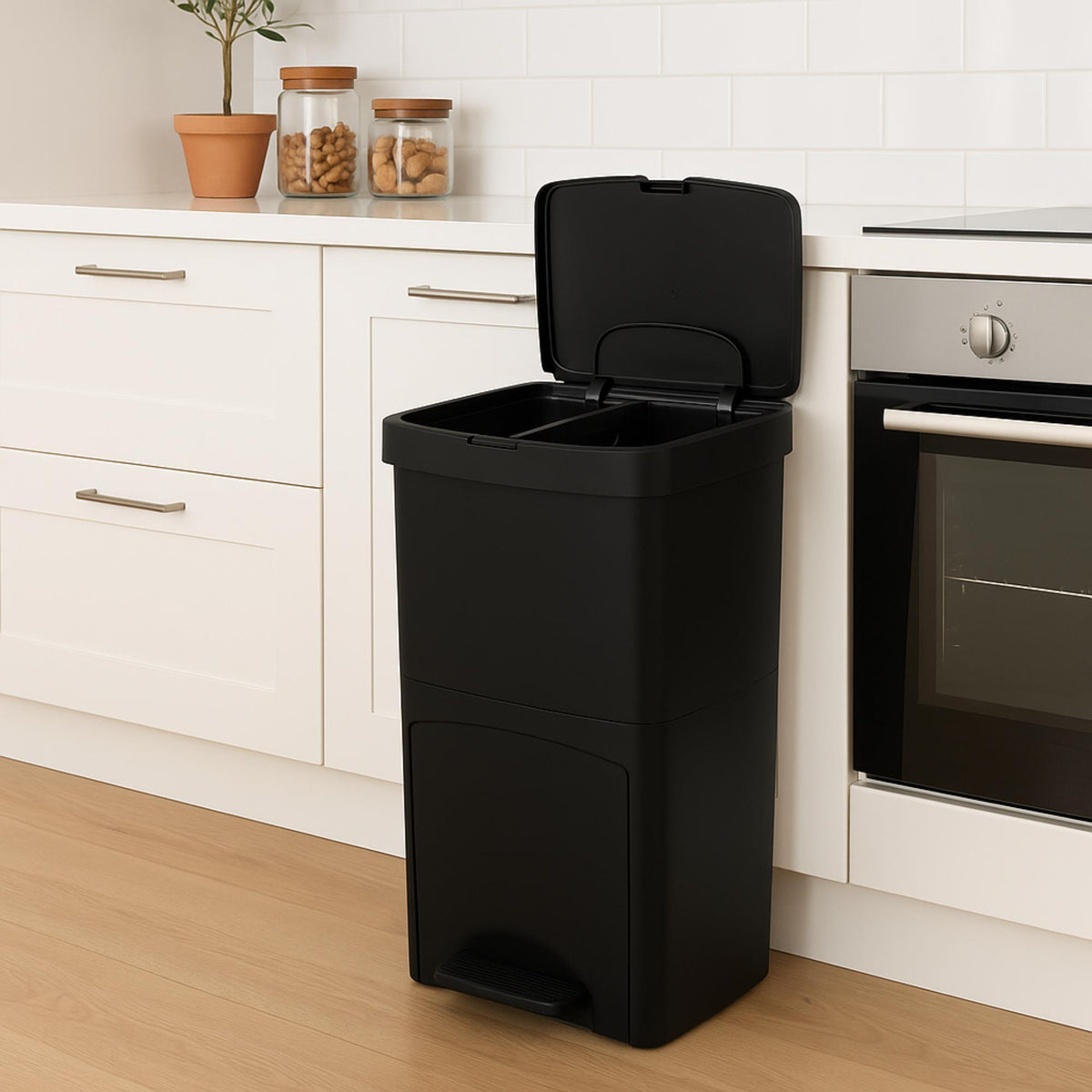 Cubo reciclaje 70L 2 compartimentos vertical Negro 76cm (5)