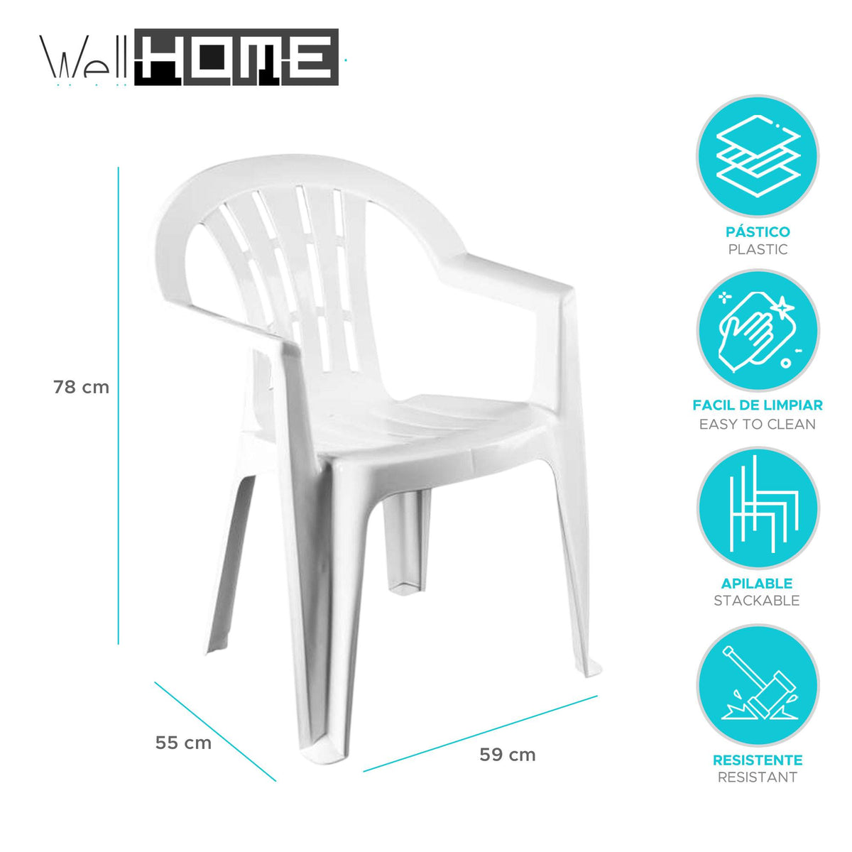 Silla jardín Casablanca con brazos apilable PVC ligera (2)