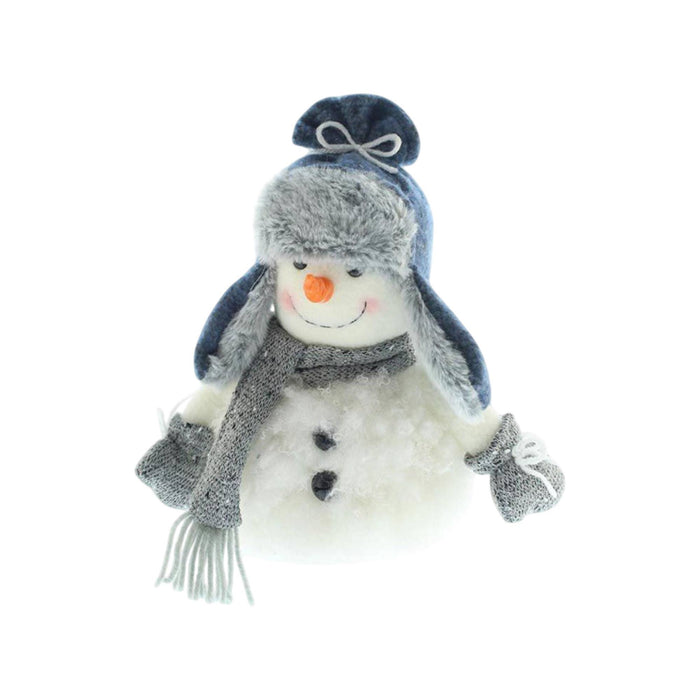 Muñeco de nieve decorativo con prendas azules Navidad H.24cm