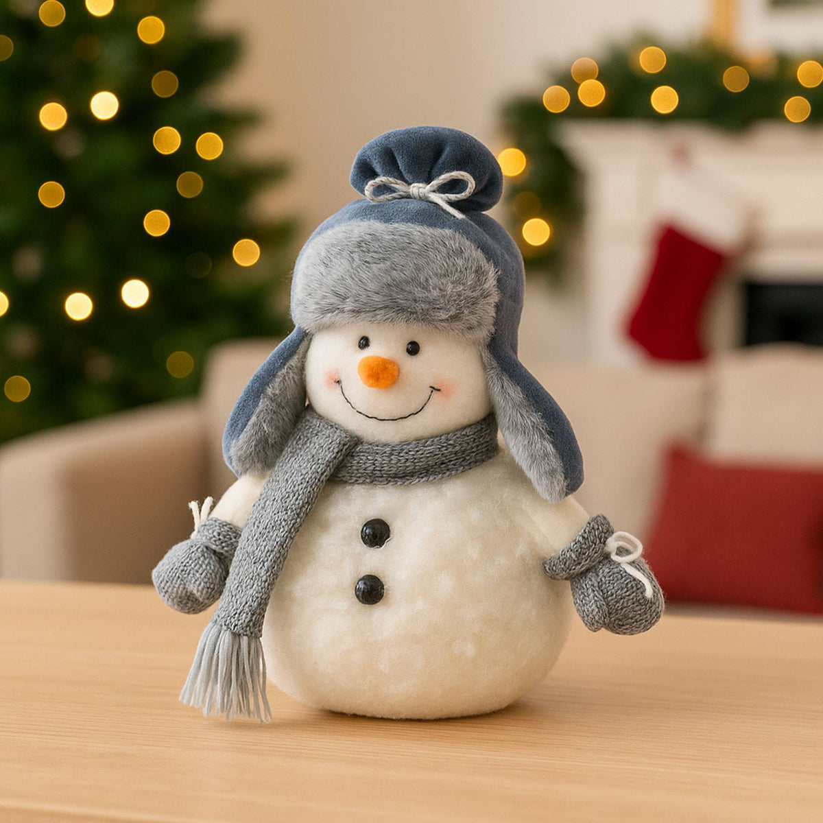 Muñeco de nieve decorativo con prendas azules Navidad H.24cm (3)