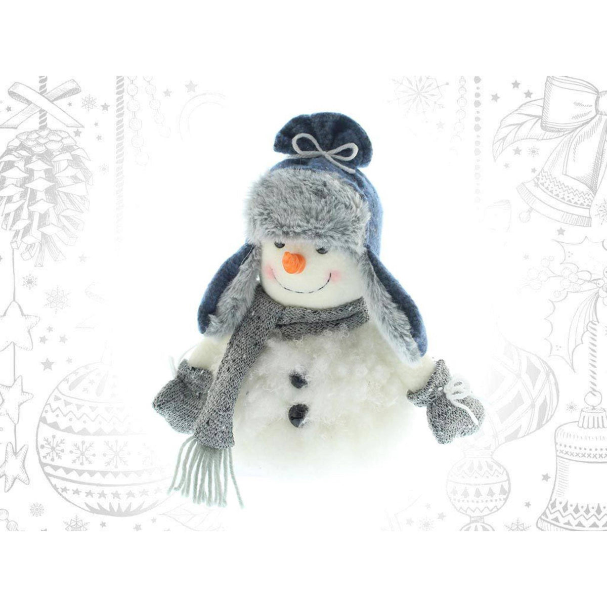 Muñeco de nieve decorativo con prendas azules Navidad H.24cm (4)