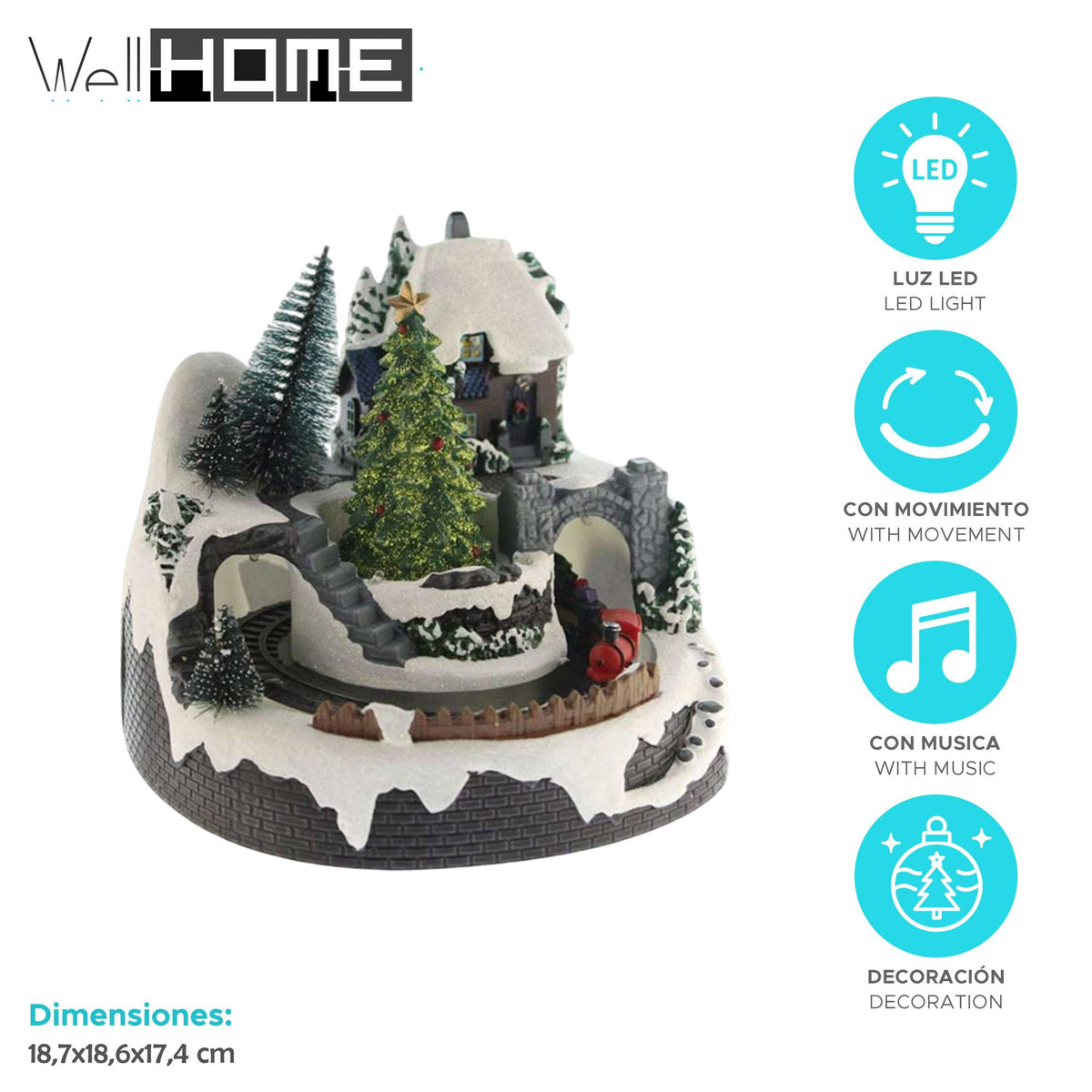 Pueblo navideño decorativo con movimiento luces LED y música (2)