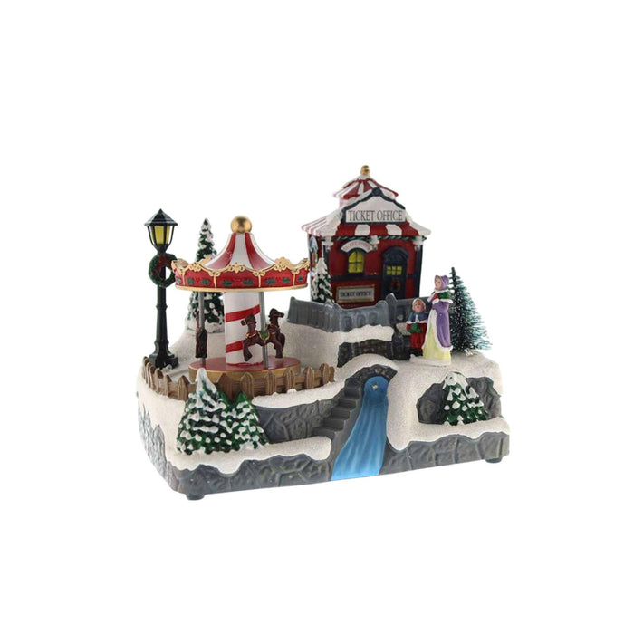 Pueblo navideño decorativo con río LED y música