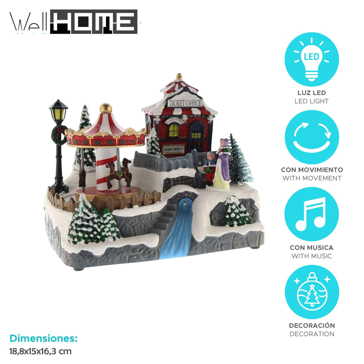 Pueblo navideño decorativo con río LED y música (2)