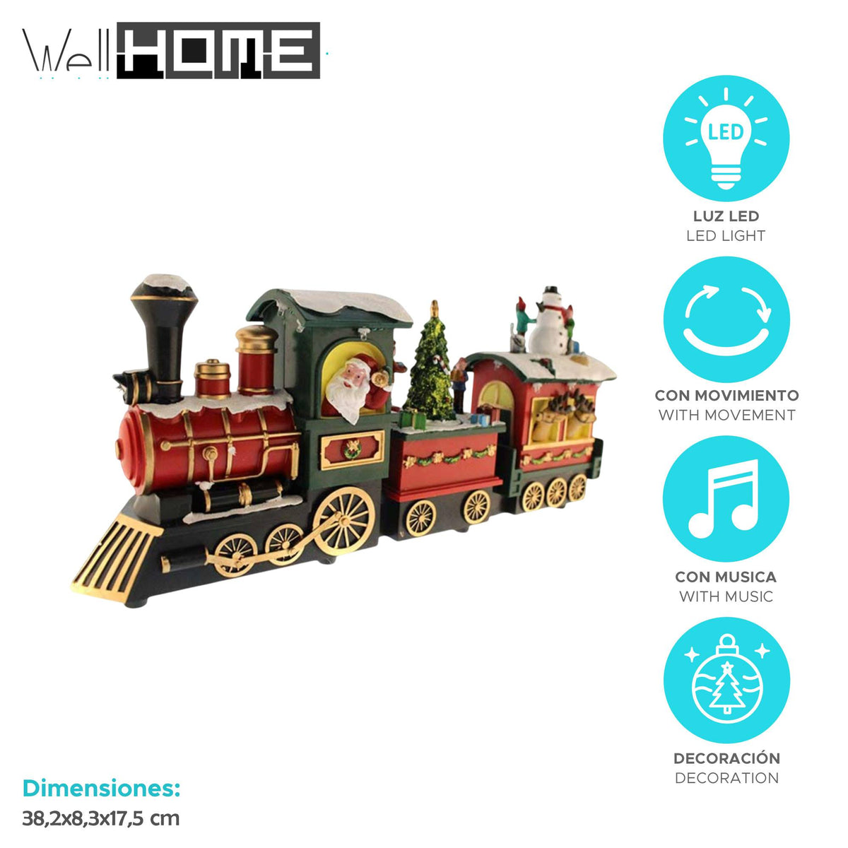 Tren Santa decorativo navideño con movimiento luces LED y música (2)