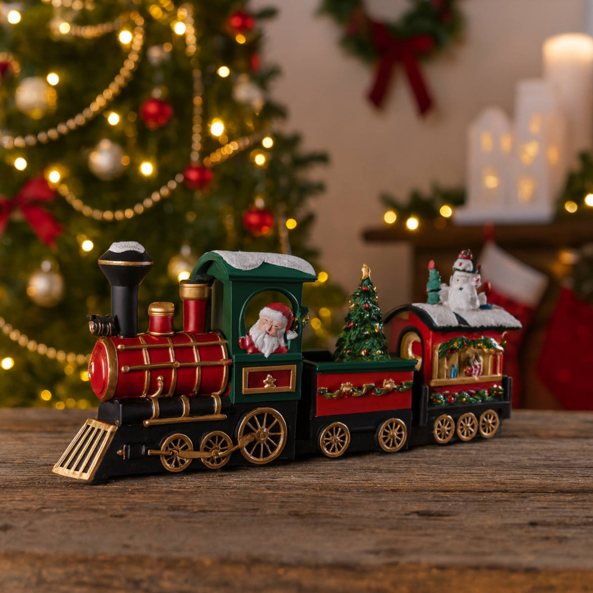Tren Santa decorativo navideño con movimiento luces LED y música (3)
