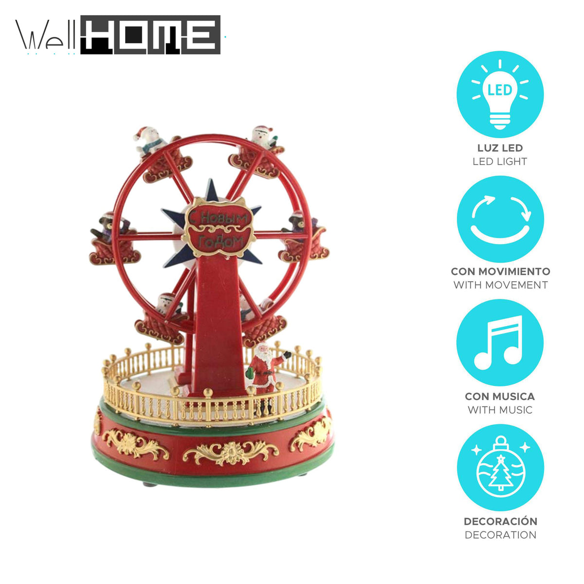 Noria Santa decorativo navideño con movimiento luces LED y música (2)