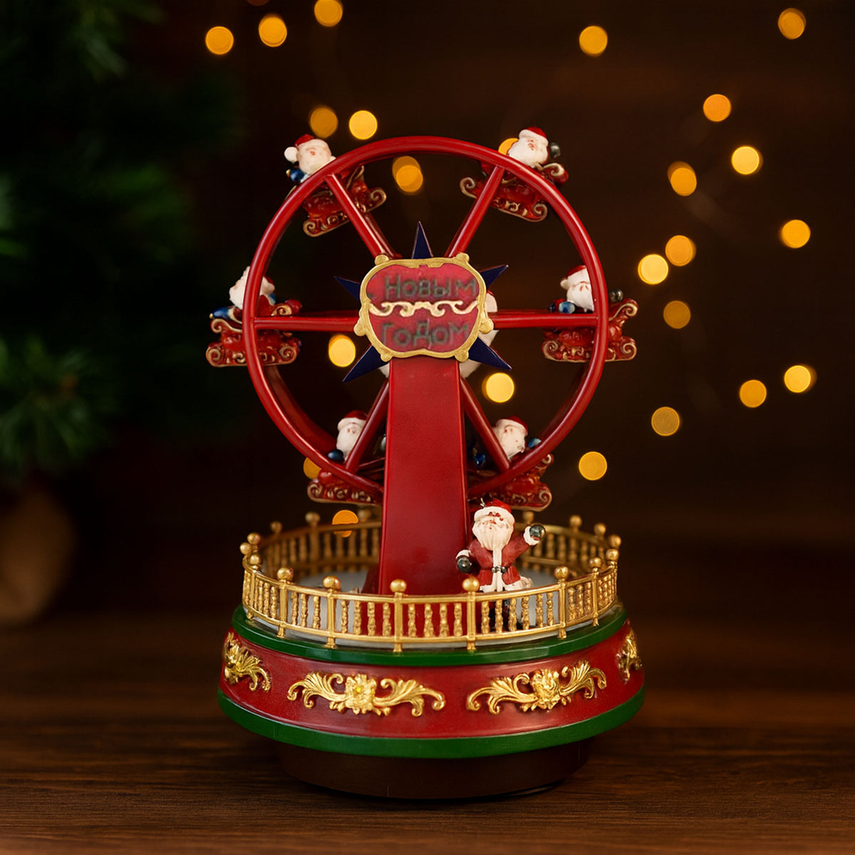 Noria Santa decorativo navideño con movimiento luces LED y música (3)