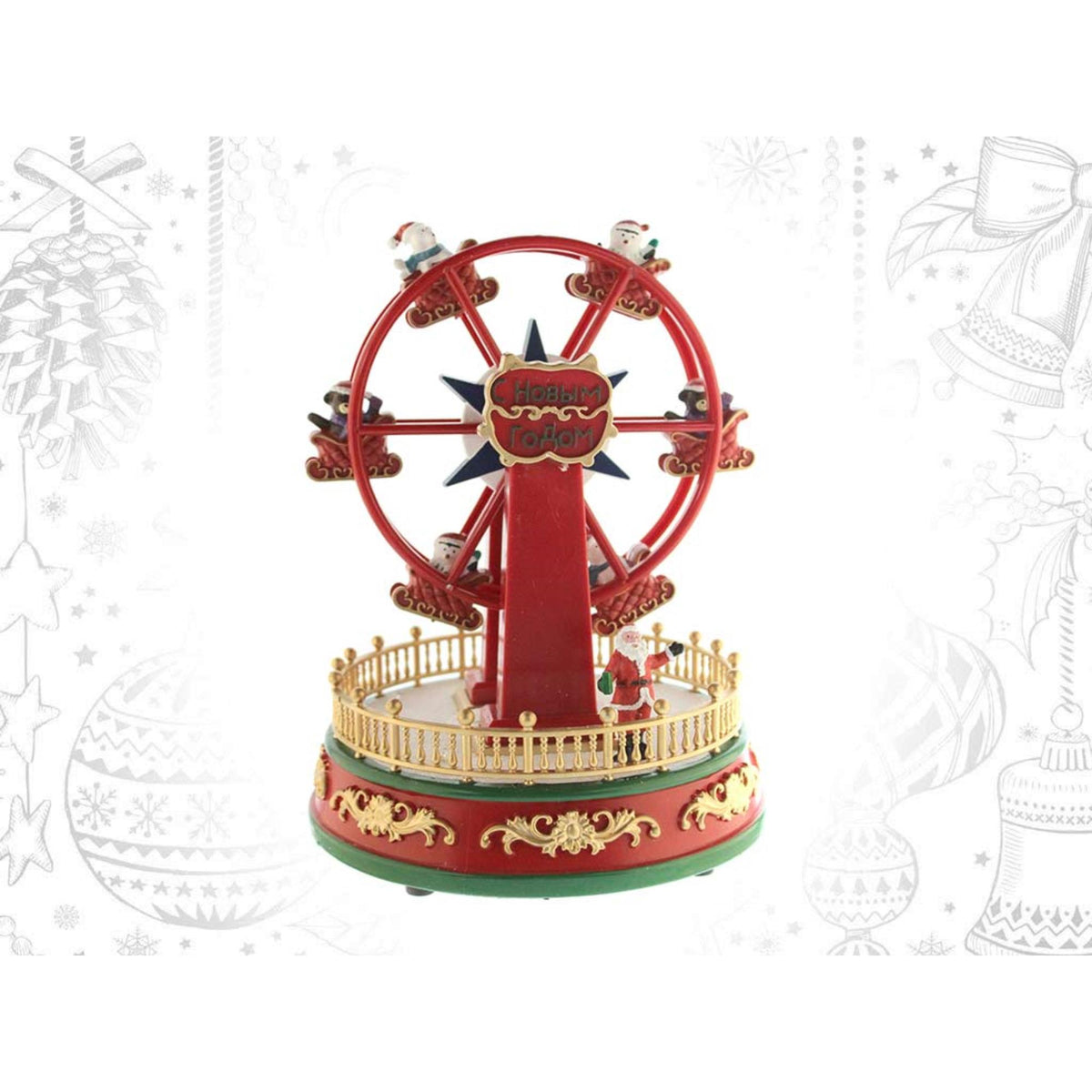 Noria Santa decorativo navideño con movimiento luces LED y música (4)