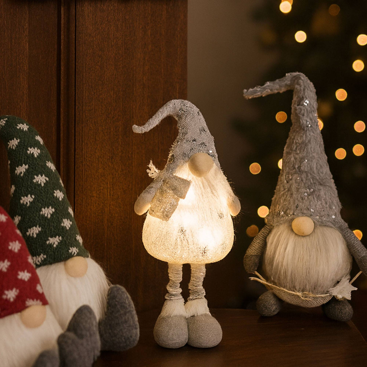 Gnomo decorativo navideño gris con gorro alto estilo nórdico (3)