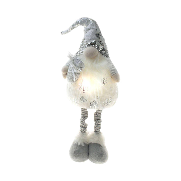 Gnomo decorativo navideño plata H.54cm con luces LED