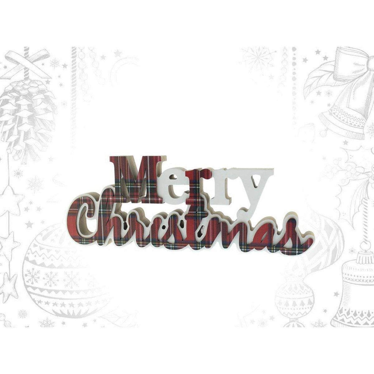 Letrero decorativo Merry Christmas diseño vichy rojo (4)